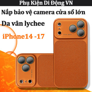 Ốp lưng iPhone vân da lychee chống sốc chống vân tay kính camera liền khối cho iPhone 14 15 16 17 Pro Max