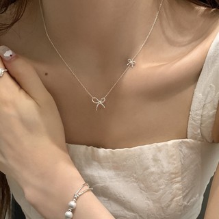 Vòng cổ bạc đôi mặt nơ, phong cách Hàn Quốc thanh lịch cho mùa hè