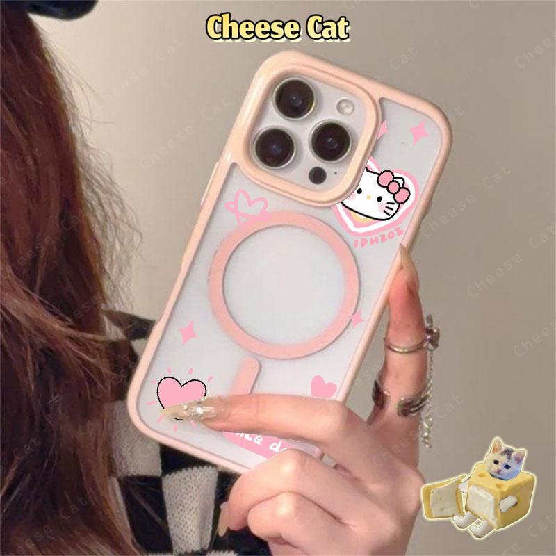 Ốp Kitty mèo con màu hồng dễ thương Ốp điện thoại từ tính cho iPhone 11 12 13 14 15 16 17 Pro Max 7 Plus XR Xs Max
