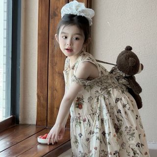 Váy liền cho bé gái họa tiết hoa nhí - váy maxi không tay phong cách vintage đi biển