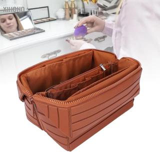 xihoho HURRISE Túi đựng đồ trang điểm gấp gọn Hộp đựng mỹ phẩm du lịch dung tích lớn có ngăn có khóa kéo để đựng đồ vệ sinh cá nhân chăm sóc da Hộp sắp xếp di động dành cho nữ (Màu nâu)