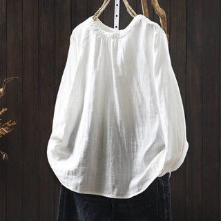 Áo sơ mi nữ cotton chất lượng cao màu trơn dáng dài tay rộng có ngực đơn, áo sơ mi thường ngày