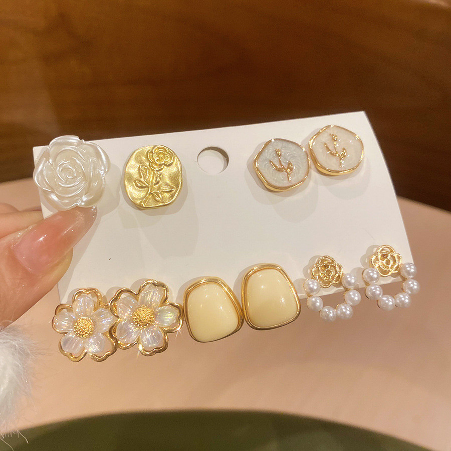 Trang sức Glaze hoa ngọc trai, bông tai retro thanh lịch, phụ kiện cao cấp dành cho nữ