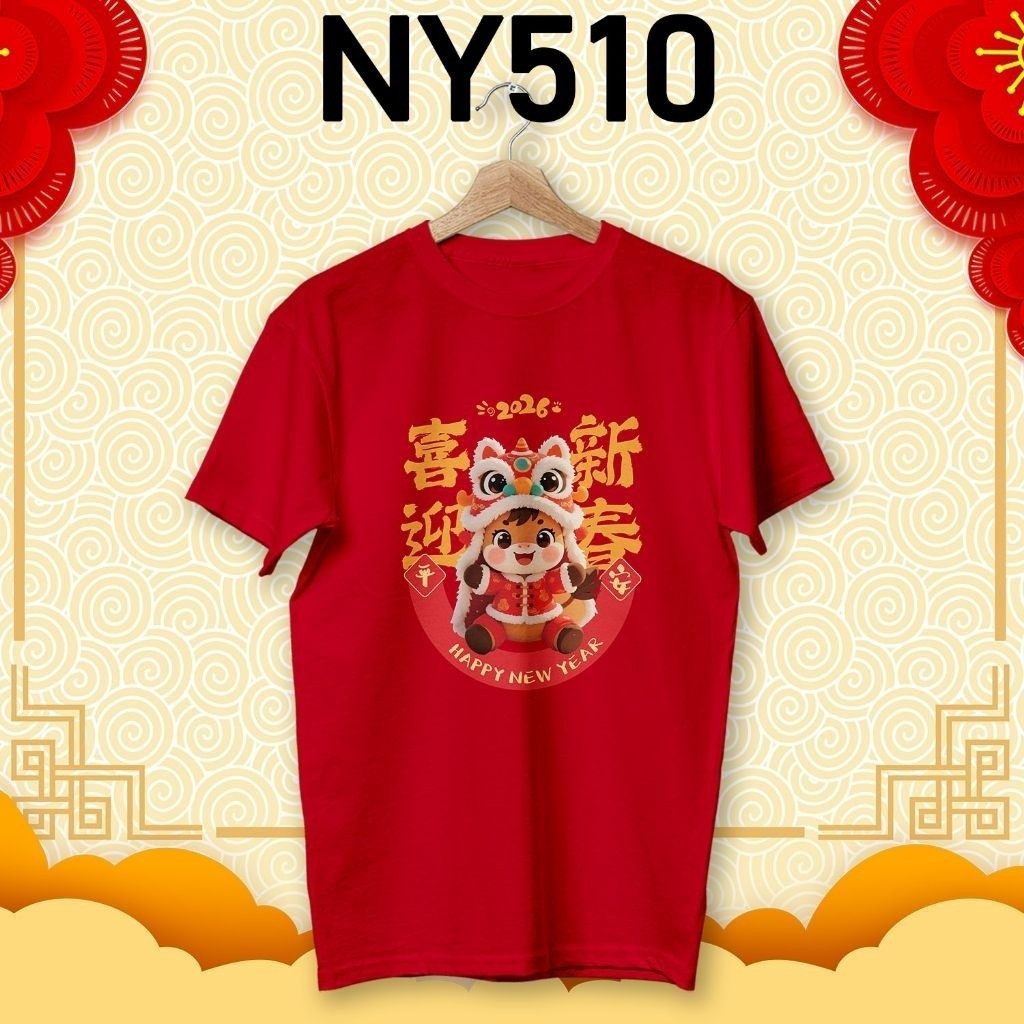 Áo Thun Cổ Tròn Ngắn Tay Màu Đỏ Năm Con Ngựa 2026 - Phù Hợp Mặc Dạo Phố Cho Gia Đình