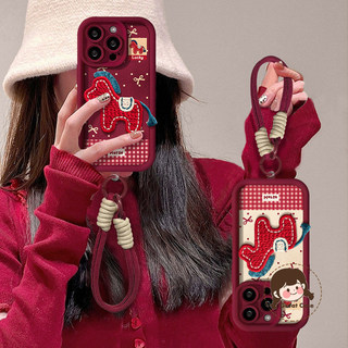 Vỏ Pony thêu 3D màu đỏ năm mới cho OPPO Find X9 X8 X7 Ultra X6 X5 X3 Pro R17 R15 R15X R11s R11 Vỏ điện thoại nơ chấm dễ thương Vỏ mềm chống sốc có dây buộc