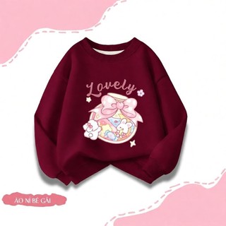 Áo sweatshirt mỏng cổ tròn màu đỏ tía in một mặt dành cho bé gái, kiểu dáng thời trang, đa năng và thoải mái.