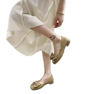 Ngoại Thương Xuyên Biên Giới Nơ Nông Miệng Vuông Ngón Chân Đế Mềm Giày Đậu Hà Lan Giày Đế Bằng Xuân Hè Bàn Đạp Mềm Đậu Hà Lan B