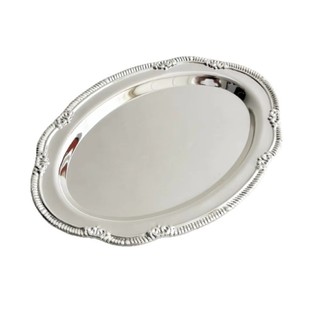 Đĩa ăn nhẹ ITRUMPET, Khay bạc hình bầu dục màu bạc, Khay đựng đồ tráng miệng dập nổi cổ điển