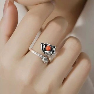 Phong Cách Dân Tộc Đau Khổ Có Thể Điều Chỉnh Vòng Tay Hoa Sen Nam Đỏ Hoa Nhẫn Nữ Chỉ Số Ngón Tay Trang Sức Thêm HYF0