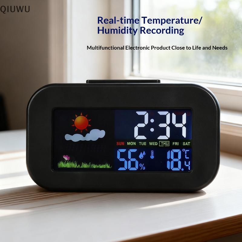 Đồng hồ trạm thời tiết thông minh QIUWU có màn hình màu sắc - Màn hình nhiệt độ & độ ẩm có đèn nền cho trẻ em và thanh thiếu niên Phòng ngủ / Bàn làm việc ký túc xá.