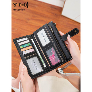 Hàng sẵn có Phong cách mới RFID Tri-Fold Ví dài Retro Đa chức năng Ví nữ Màu trơn Di động Dung tích lớn Ly hợp Cảm giác cao cấp 01