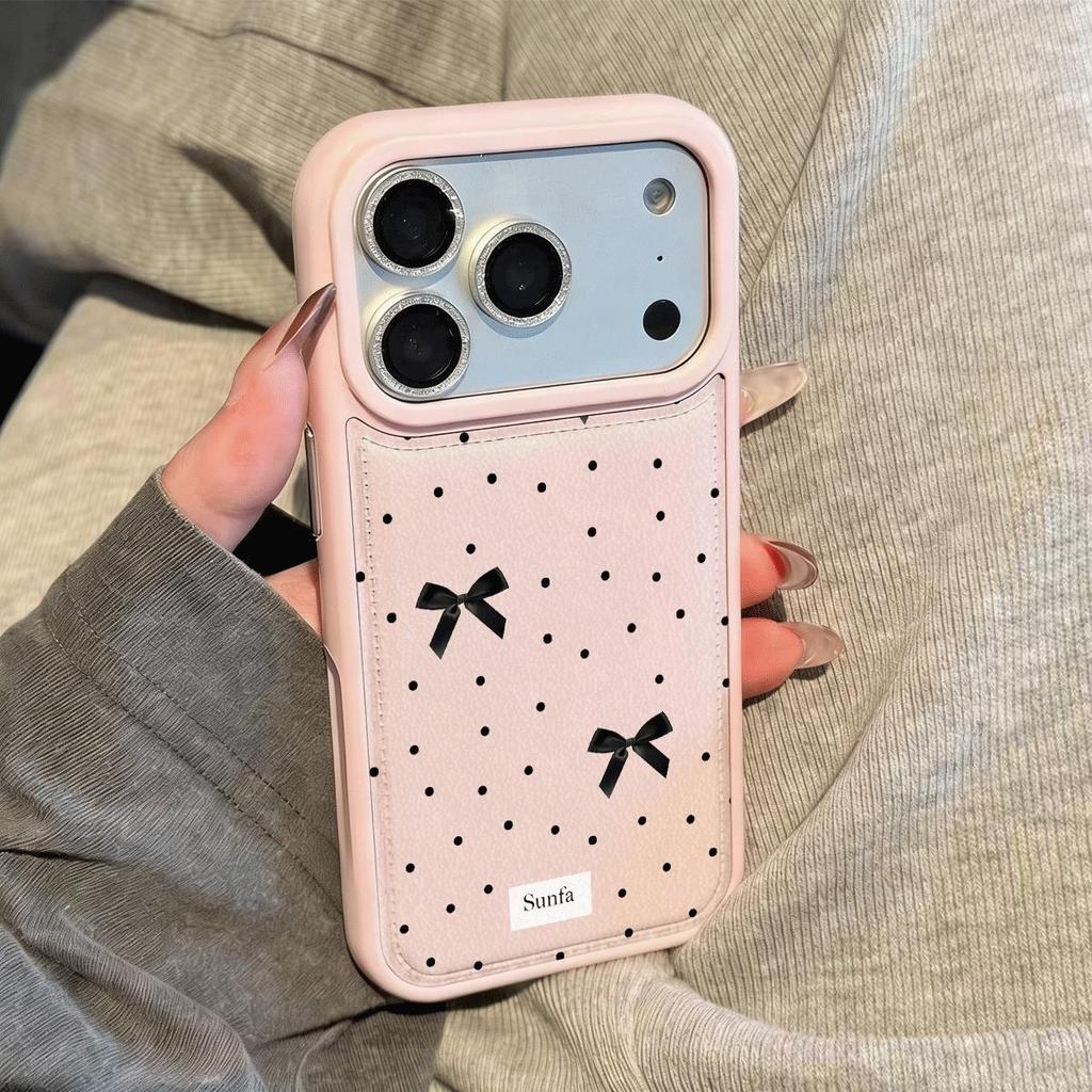 Mẫu nơ đen tối giản phù hợp với vỏ bánh mì lỗ lớn 17PRO/16/15P, 14/13pro/12 chống rơi, 17/11