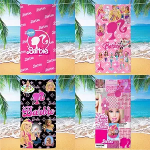 Khăn đi biển Microfiber họa tiết Barbie dễ thương cho bé gái, màu hồng