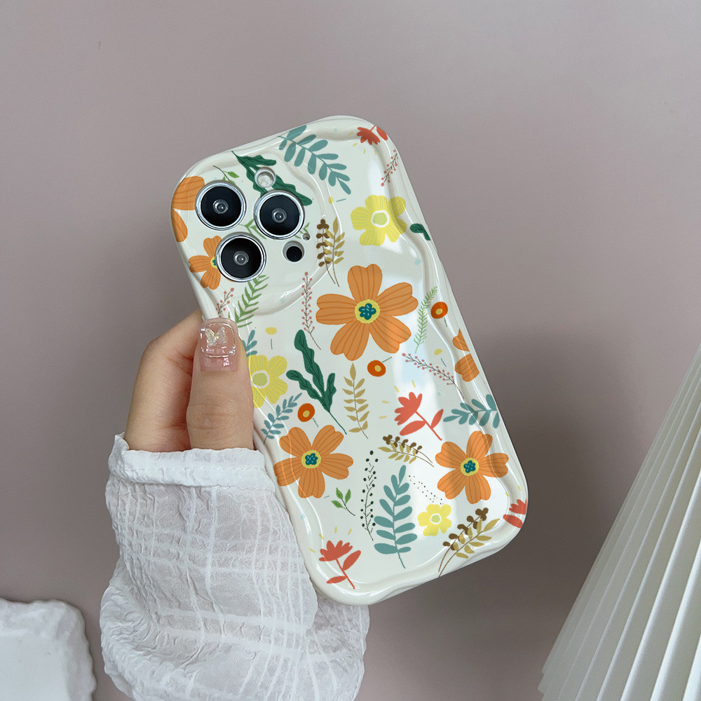 Ốp Điện Thoại Hoa Cam Màu Vàng Anh Đào Cho OPPO Reno 15 14 13 12 11 Pro 15F 14F 13F 12F 11F 5G 8T Vỏ 3D Sóng Cong Cạnh Họa Tiết Chống Sốc Hàn Quốc Silicon Mềm