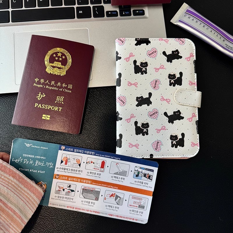 Hộp đựng hộ chiếu hình mèo bướm dễ thương - Túi đựng tài liệu du lịch đa chức năng hoạt hình