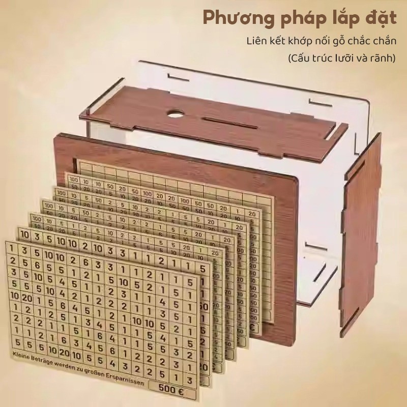 Hộp gỗ tiết kiệm tiền chắc chắn, ống đựng tiền xu tiền giấy tiện lợi, mẫu mã đa dạng dễ chọn thử thách tiết kiệm