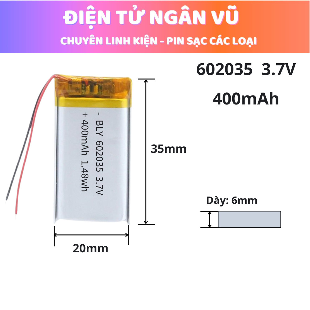 Pin sạc 3.7V 602035 400mah cho tai nghe, Loa, thiết bị điện tử | Shopee ...