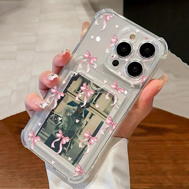 Màu Hồng Bowkont Trái Tim Tình Yêu Cho Xiaomi Redmi 13C 12 12C 10 10C 9 9A 9C Redmi Note 13 14 Pro 5G Vỏ Điện Thoại Di Động Đựng Thẻ Ảnh Ví TPU Dễ Thương Góc Bảo Vệ Không Khí Silicon