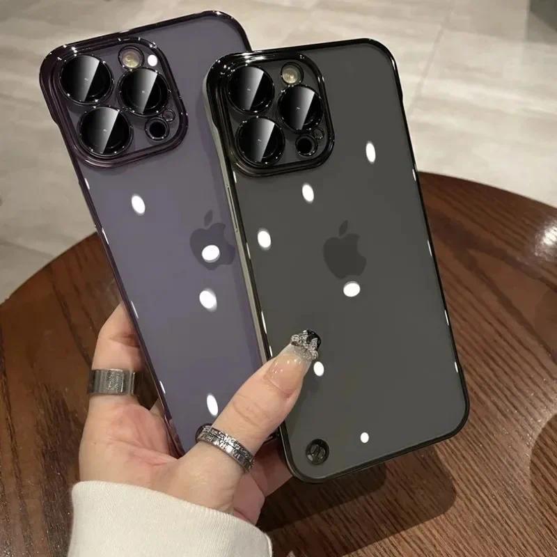 Ốp điện thoại trong suốt mạ siêu mỏng sang trọng cho iPhone 17 16 15 14 13 12 11 Pro Max 16 Plus Vỏ cứng trong suốt chống sốc cứng