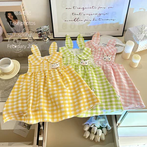 Đầm Bé Gái Mùa Hè Cổ Búp Bê Tai Thỏ Kẻ Sọc 80-140 Size BIHD