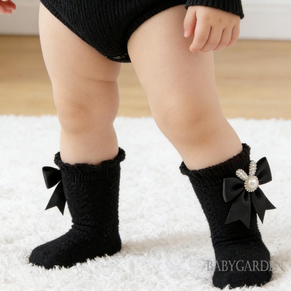 Tất Bé Gái Có Nơ Ngọc Trai Mềm Bunny Công Chúa Trẻ Sơ Sinh Vớ Ruffle