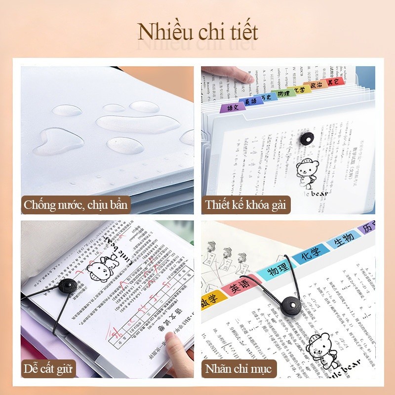 Túi đựng tài liệu a4 với sticker capybara nổi bật, nhựa PP 8/12 ngăn dẻo dai, đa ngăn tiện lợi phục vụ học tập, làm việc