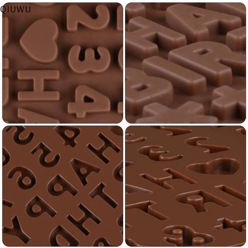 QIUWU Silicone Chữ Số Khuôn Socola Bảng Chữ Cái Số Dụng Cụ Nướng Bánh Với Chúc Mừng Sinh Nhật Trang Trí Bánh Fondant Khuôn.