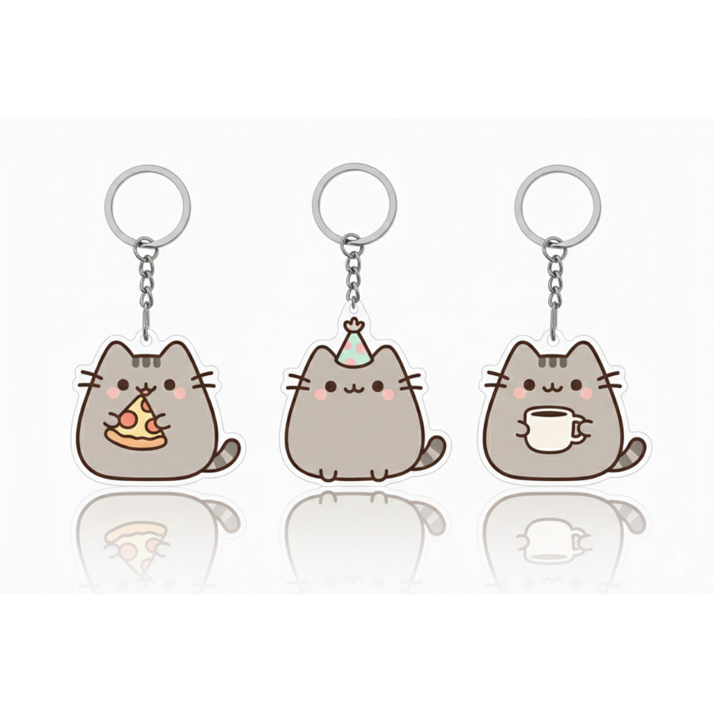 Chiếc móc khóa mèo xám tròn trịa Pusheen.