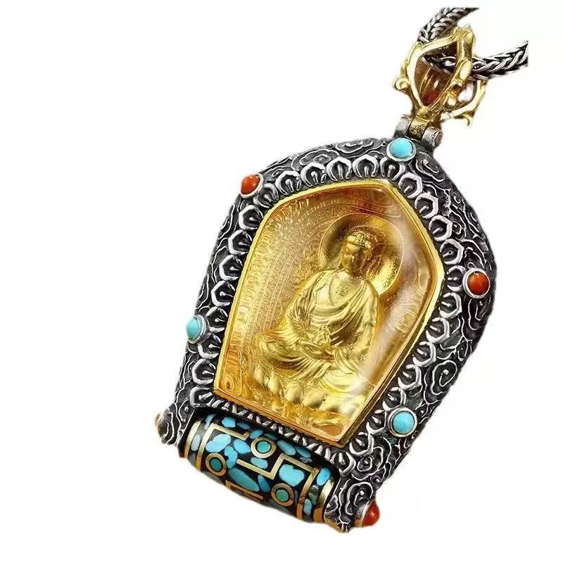 Wan Dynasty Guardian Đám Mây Tốt Lành Xoay Dzi Vòng Cổ Thangka Vàng May Mắn Xanh Mẹ Vòng Cổ 262.3