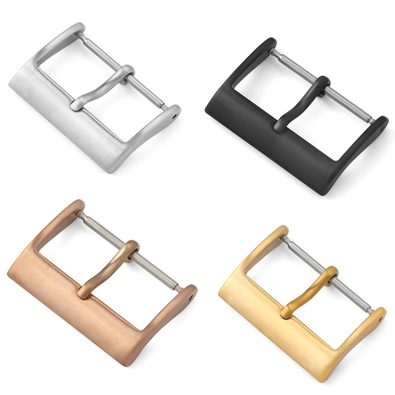 Khóa thay thế đồng hồ thép không gỉ 304 chải mờ 12-22mm cho dây da/cao su/silicon, màu bạc/đen/hồng/vàng