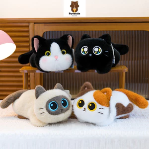 Rytanda Mô Phỏng Mèo Đen Sang Trọng Đồ Chơi Ba Hoa Mèo Ngôi Sao Luo Flat Cat Plushie Búp Bê Động Vật Mềm Mại Làm Dịu Gối Ngủ Trẻ Em Giáng Sinh Năm Mới Sinh Nhật Quà Tặng Trẻ Em