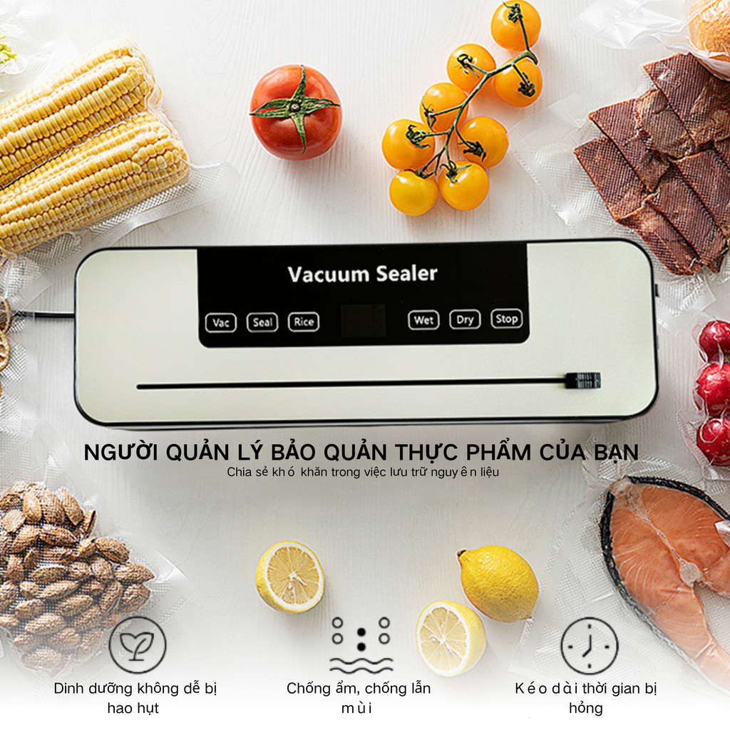 Máy Hút Chân Không & Hàn Miệng Túi Tự Động - Lực Hút 65000Pa, Khử UV, Cho Thực Phẩm Khô Ướt
