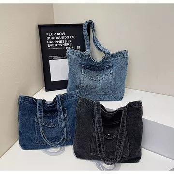 Túi đeo vai vuông denim Túi denim Túi đeo vai Túi Tote Túi đeo vai Túi xách Túi đeo chéo Túi denim Túi nhiều lớp Túi denim Túi xách nữ Denim Retro Túi denim đeo vai thời trang Dung tích lớn Cl