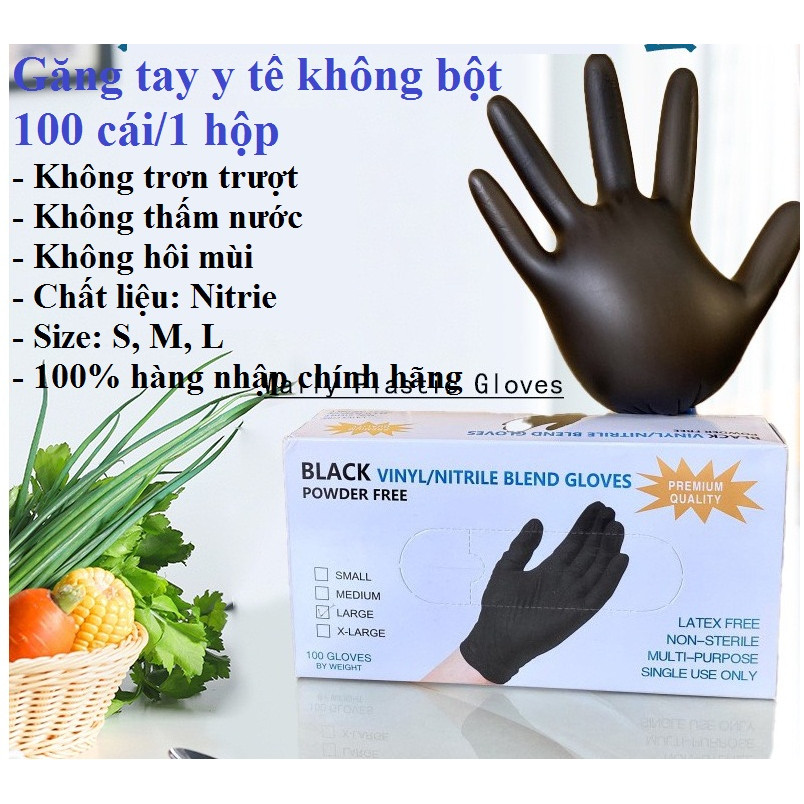 (Hàng chuẩn loại 1) Găng tay đen cao su không bột 1 hộp/100 chiếc-Đen Nhám Thẩm Mỹ Spa Phun Xăm Hàng，Đảm bảo sai số ≤ 2
