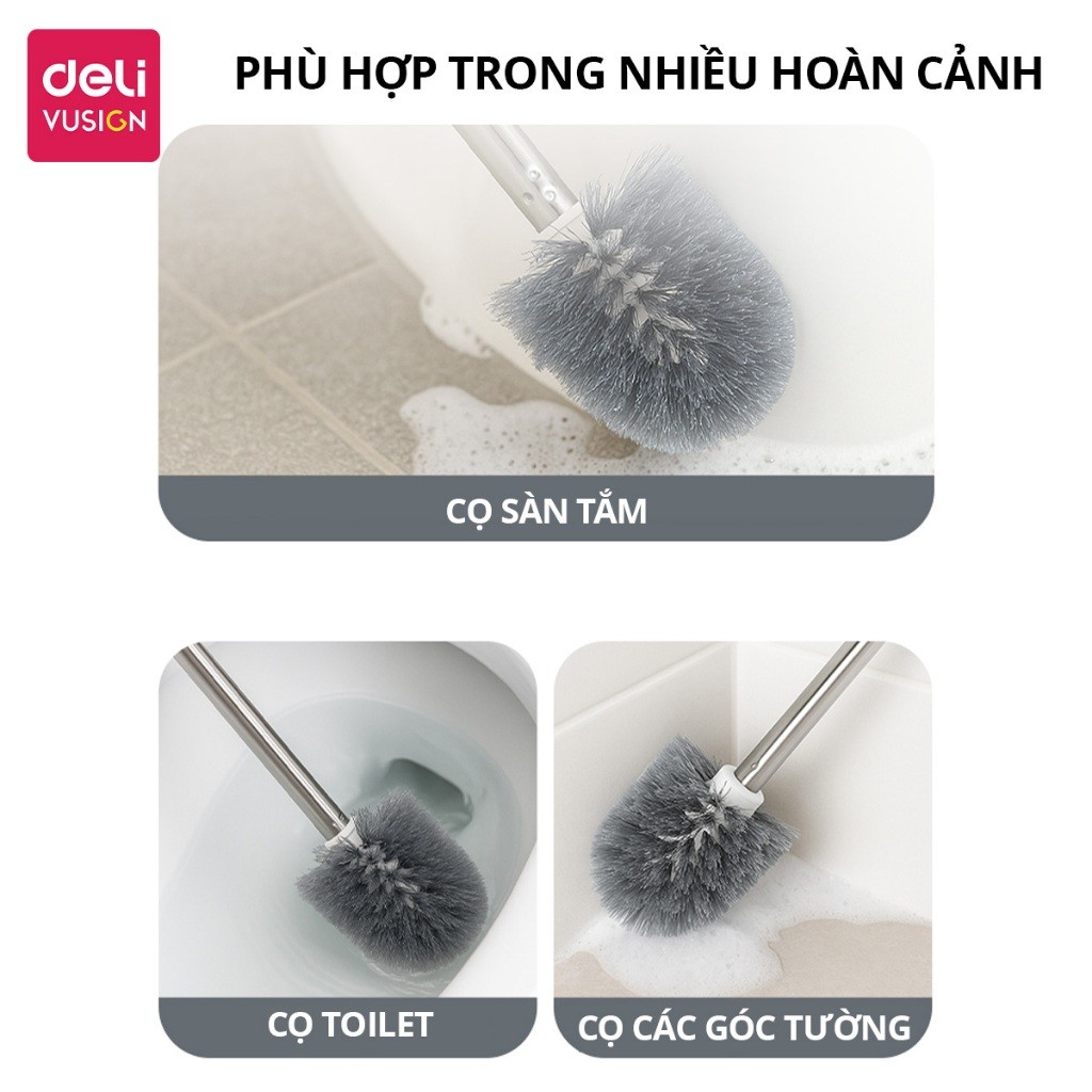 Chổi Cọ Nhà Vệ Sinh Toilet Deli Vusign - Cọ Bồn Cầu Kèm Hộp Đựng Tay Cầm Có Móc Treo