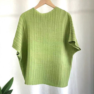 Miyake Áo Thun Nữ Cổ Tròn Màu Trơn, Thời Trang Mùa Hè, Khí Thoáng Cao Cấp
