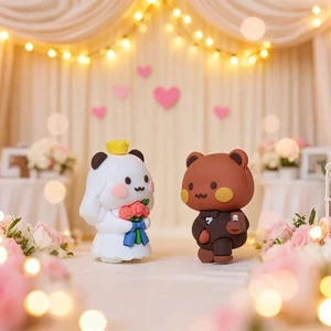 Váy cưới màu trắng Bubu Dudu Panda Cặp đôi Bức tượng, Búp bê hình gấu trúc Bubu Yier, Bánh Topper, Búp bê cầu hôn Trang trí đám cưới Trang trí xe hơi tại nhà