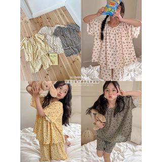 Bộ đồ ngủ hoa nhí cho bé gái – Set áo tay ngắn + quần short mỏng nhẹ, đồ mặc nhà mùa hè cho bé