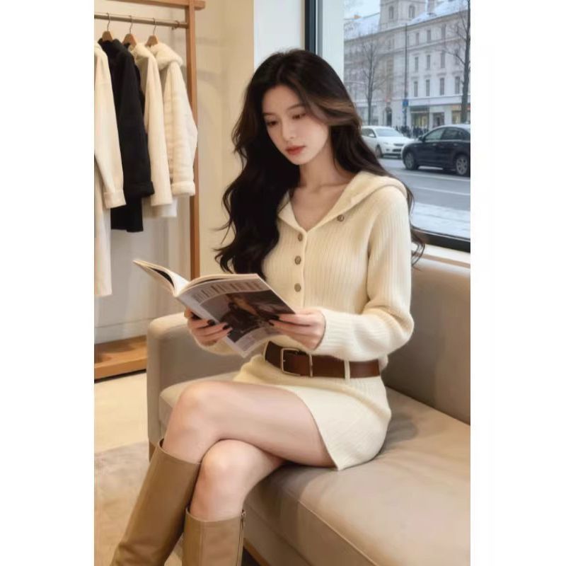Váy dệt kim ôm eo vừa vặn phong cách dịu dàng cho mùa đông