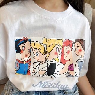 Áo thun công chúa Disney cho bé gái – Áo tay ngắn cotton in hình hoạt hình dễ thương mùa hè cho bé