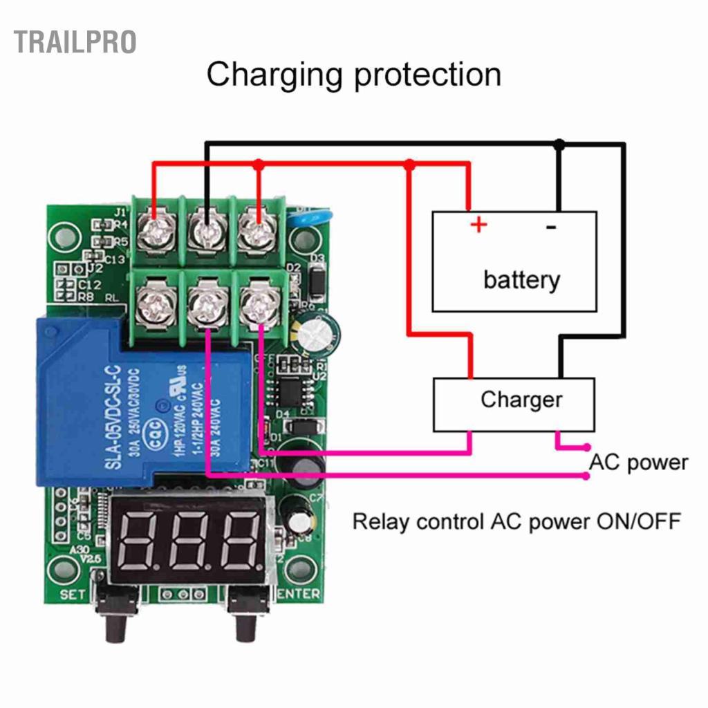TrailPro DC 6-80V Giám sát điện áp Rơle Thời gian trễ Sạc Bộ điều khiển phóng điện Mô-đun Bộ điều khiển xả điện áp thấp Bảo vệ quá áp với 4 chế độ hoạt động
