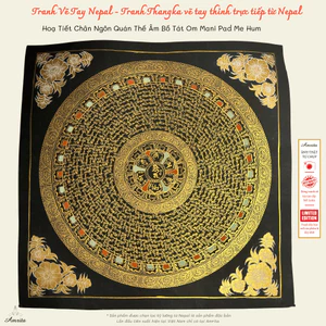 Hoạ Tiết Chân Ngôn Quán Thế Âm Bồ Tát Om Mani Pad Me Hum -Tranh Thangka – Tranh Mandala CXNP410