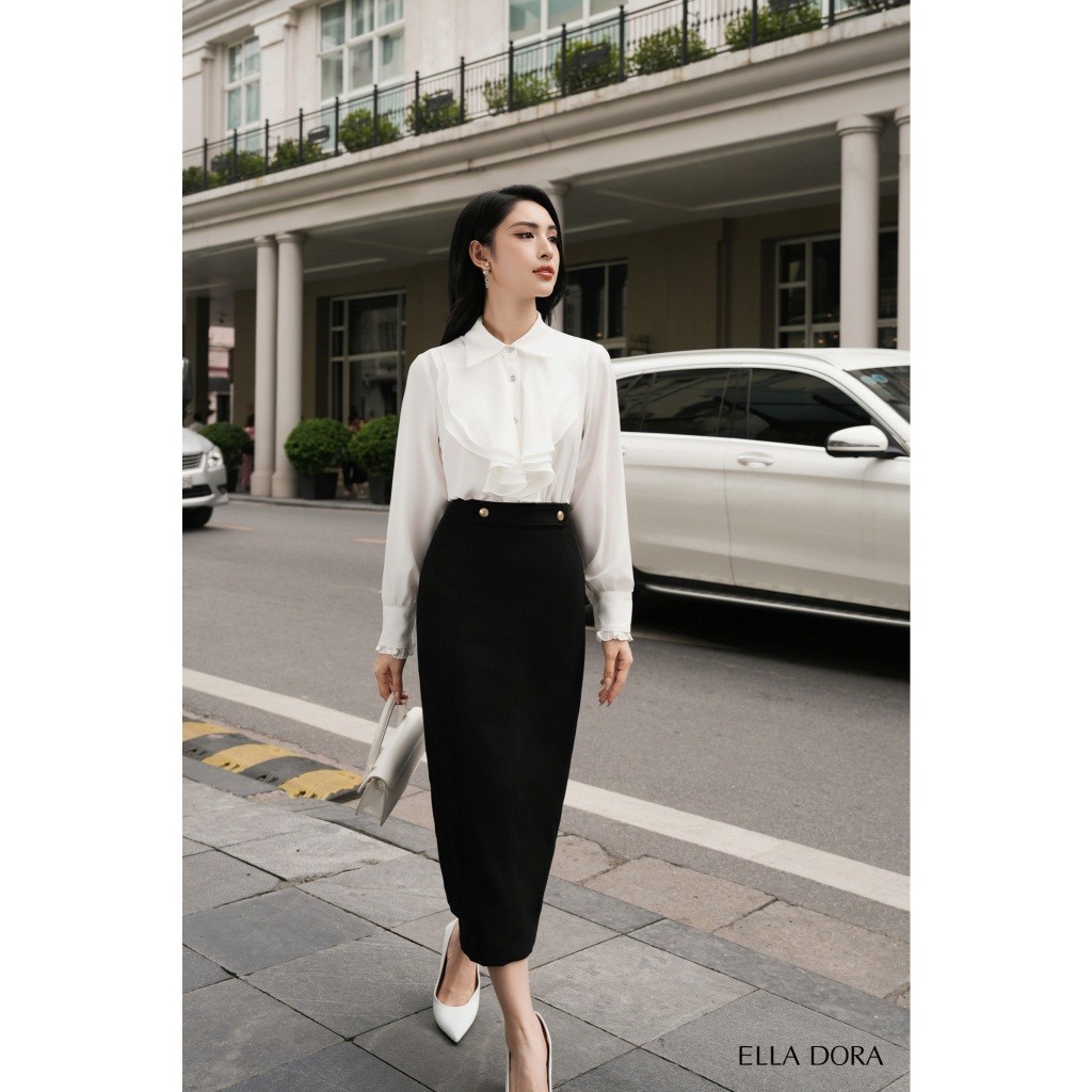 Áo sơ mi nữ ELLA DORA thiết kế phối bèo lụa mềm form suông thanh lịch phong cách công sở [SM114]