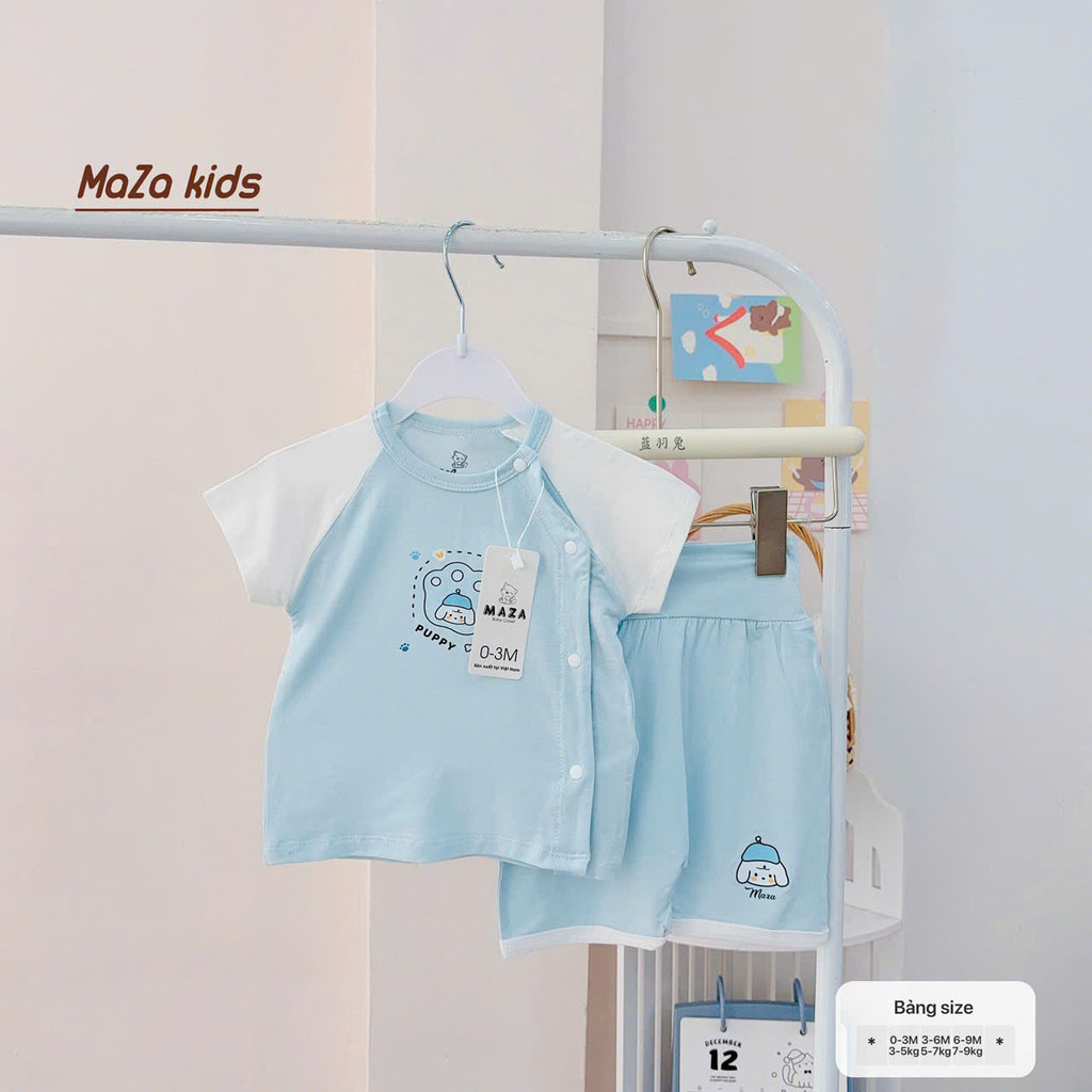 [A129 Mềm-Không bai nhão] Bộ quần áo cộc cạp cao cúc chéo vải peptit cho bé 0-9 tháng