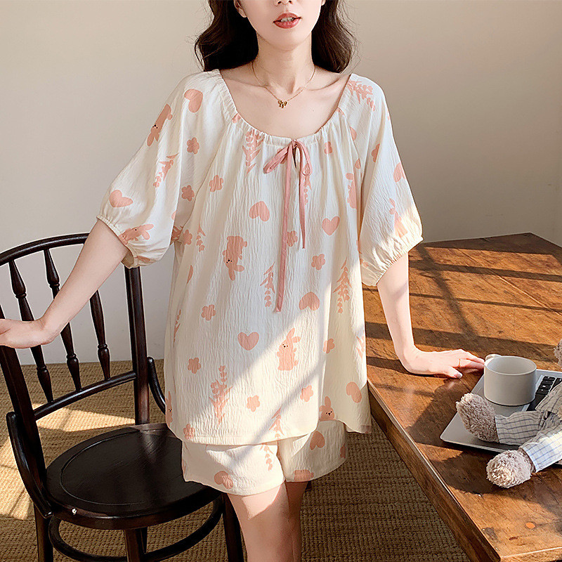 【Cotton mỏng mùa hè】Bộ đồ ngủ mặc nhà tay ngắn quần ngắn phong cách thoải mái tươi mát