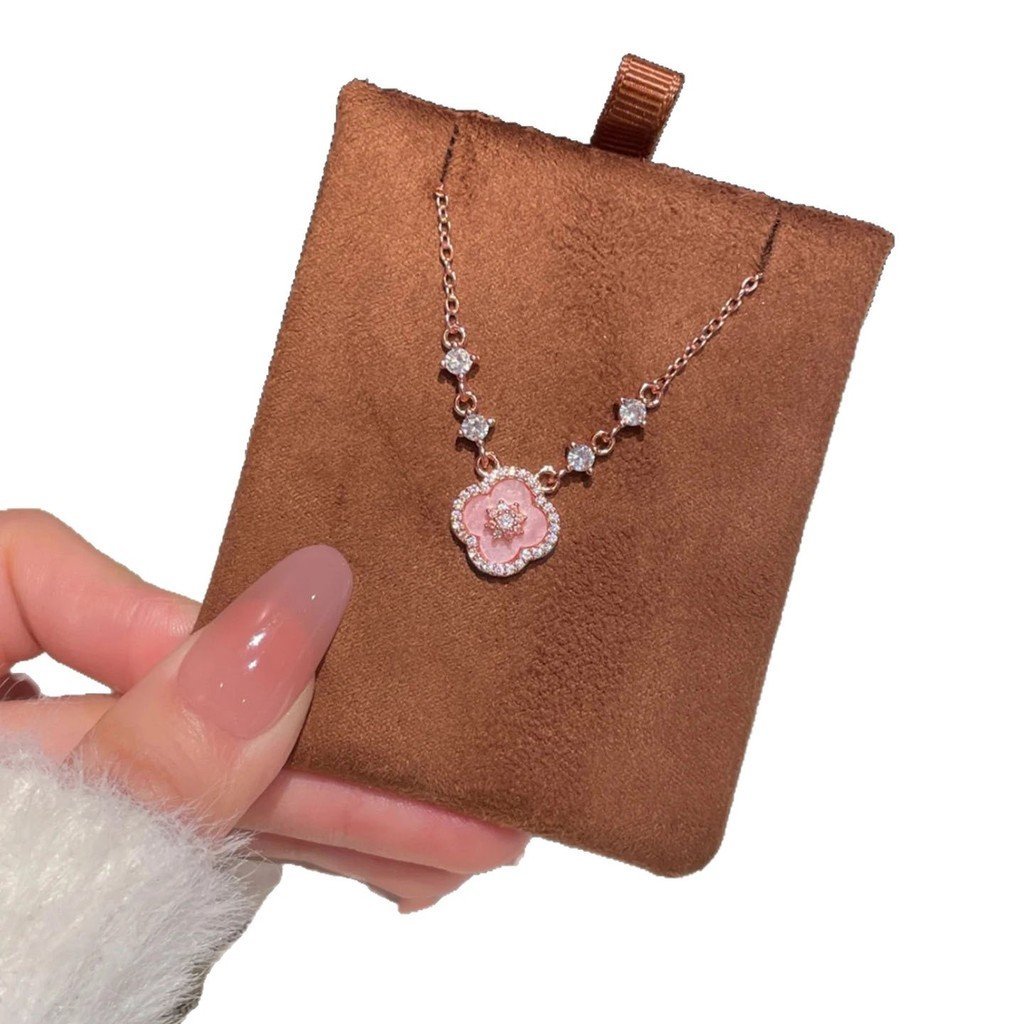 Đồng Set Vòng Tay và Vòng Cổ Phong Cách Hàn Quốc, Màu Hồng Mềm Mại, Họa Tiết Hoa Đẹp Mắt