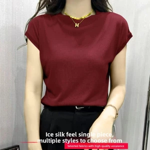 Áo thun hở vai nữ mùa hè, cổ tròn dáng rộng, chất liệu thoáng mát, thiết kế retro đơn giản