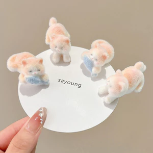 Kawaii Flocking Mèo Kẹp Tóc Thiết Kế Cá Mỏ Vịt Kẹp Nữ Nổ Phụ Kiện Tóc