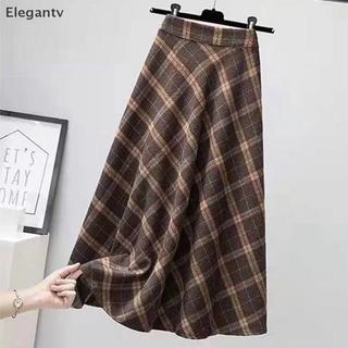 EGN Thời Trang Kẻ Sọc Retro Co Giãn Eo Rộng Cao Váy Dài Cho Nữ N