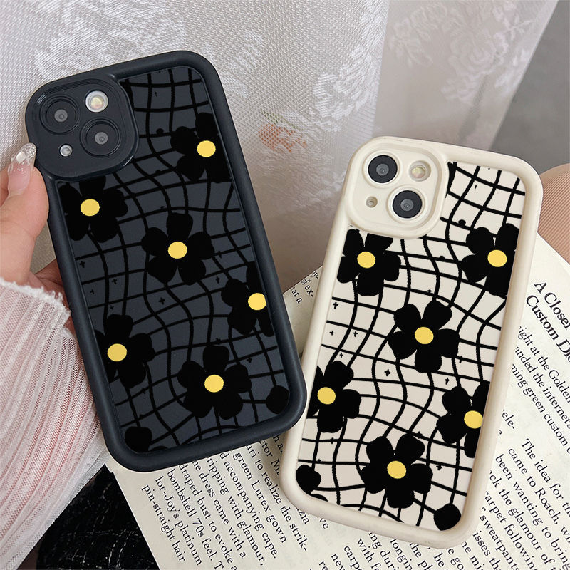 Ốp Lưng Tương Thích Cho iPhone 17 Air 16 15 14 13 12 11 Pro X XR XS Max SE 2020 6 6S 7 8 Plus Chống Rơi Thiên Thần Thiết Kế Mắt Họa Tiết Hoa Đen JGS213